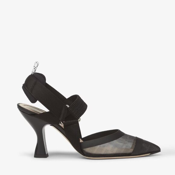 Colibrì Black leather and mesh, high-heeled slingbacks - Picture 1 of 8